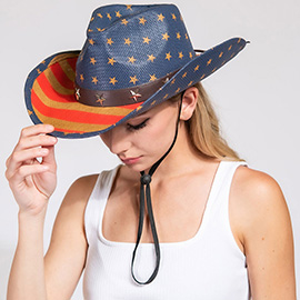 Star Stud Faux Leather Band Pointed American USA Flag
Printed Cowboy Hat 