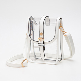 Faux Leather Belt Buckle Pointed Transparent Crossbody Bag