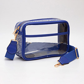 Bling Studded Faux Leather Transparent Rectangle Crossbody Bag
