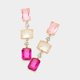 Rectangle Glass Stone Link Dropdown Earrings