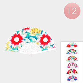 12PCS - Flower Printed Folding Fans