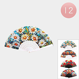 12PCS - Flower Printed Folding Fans
