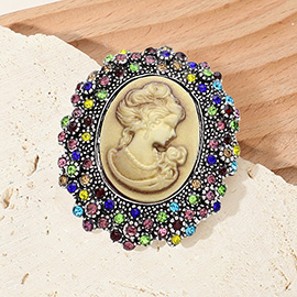 Rhinestone Paved Embellished Cameo Pointed Pin Brooch