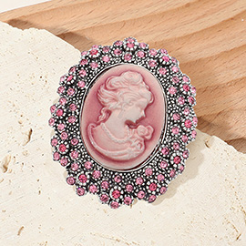 Rhinestone Paved Embellished Cameo Pointed Pin Brooch