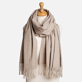 Solid Oblong Scarf with Tassels