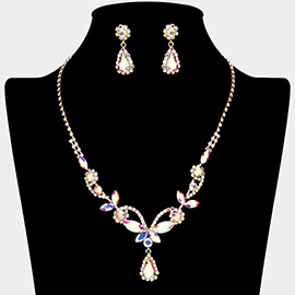 Marquise Stone Cluster Embellished Rhinestone Paved Necklace