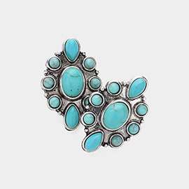 Western Oval Turquoise Stone Cluster Pointed Stud Earrings