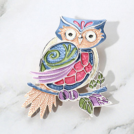 Colored Metal Owl Magnetic Brooch