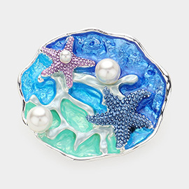 Pearl Pointed Colored Metal Shell Magnetic Brooch