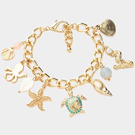 Shell Octopus Turtle Starfish Seahorse Charm Chunky Bracelet