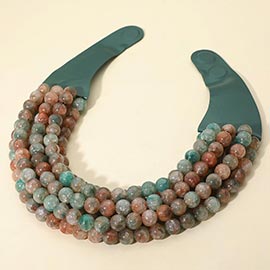 Chunky Acrylic Ball Beaded Multi Layered Faux Leather Magnetic Necklace