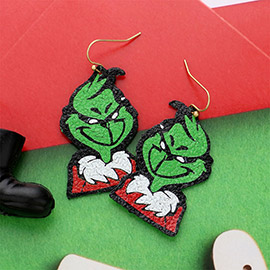Glittered Green Monster Dangle Earrings