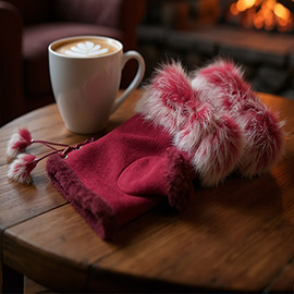 Two Toned Real Fur Trim Fingerless Gloves