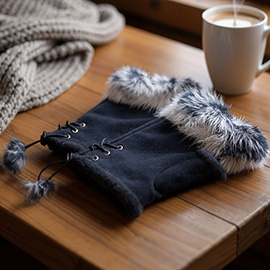 Two Toned Real Fur Trim Fingerless Gloves