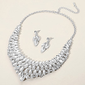 Marquise Stone Cluster Embellished Collar Evening Necklace