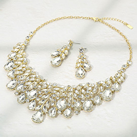 Teardrop Stone Cluster Marquise Vine Embellished Evening Necklace