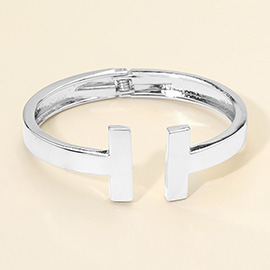 Geometric Metal T Bar Hinged Bangle Bracelet