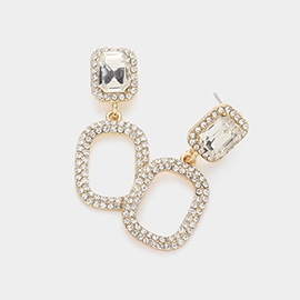Rhinestone Paved Open Rectangle Dangle Evening Earrings