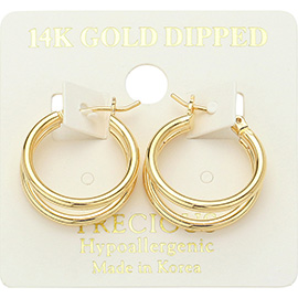 14K Gold Dipped Hypoallergenic Double Hoop Pin Catch Earrings