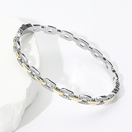 Two Tone CZ Stone Paved Link Hinged Bracelet