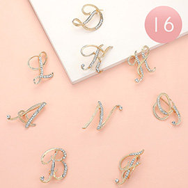 16PCS - Stone Paved Initial Monogram Initial Letter Pin Brooches