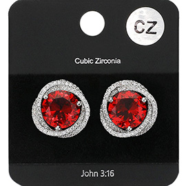 CZ Round Accented Stud Evening Earrings