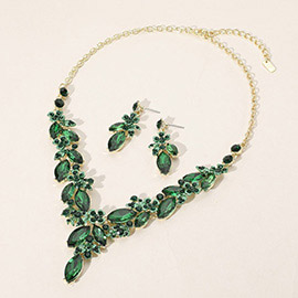 Flower Marquise Stone Cluster Y Shaped Evening Necklace