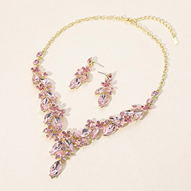 Flower Marquise Stone Cluster Y Shaped Evening Necklace
