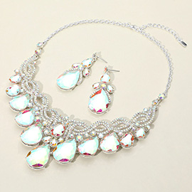 Teardrop Glass Stone Cluster Embellished Evening Necklace
