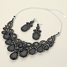 Teardrop Glass Stone Cluster Embellished Evening Necklace