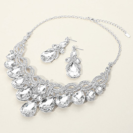Teardrop Glass Stone Cluster Embellished Evening Necklace