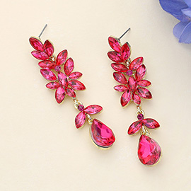 Marquise Stone Embellished Teardrop Stone Cluster Dangle Evening Earrings