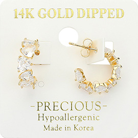 14K Gold Dipped Hypoallergenic Heart Stone Hoop Earrings