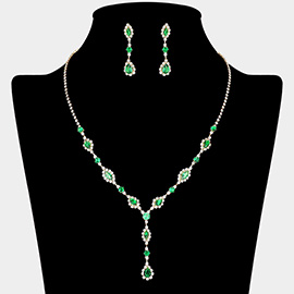 Marquise CZ Stone Cluster Y Shaped Rhinestone Necklace