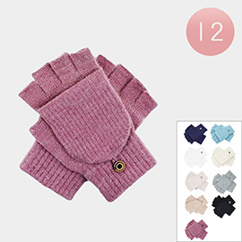 12Pairs - Fingerless Mittens Flap Gloves
