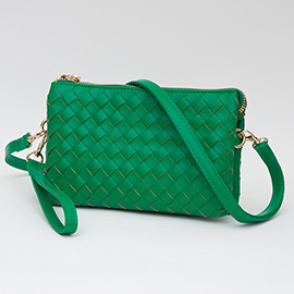 Faux Leather Woven Flap Envelope Crossbody Bag