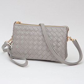 Faux Leather Woven Flap Envelope Crossbody Bag