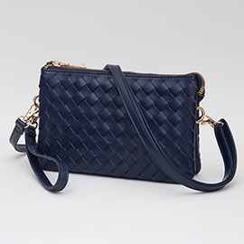 Faux Leather Woven Flap Envelope Crossbody Bag