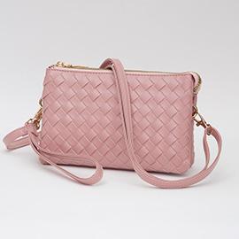 Faux Leather Woven Flap Envelope Crossbody Bag