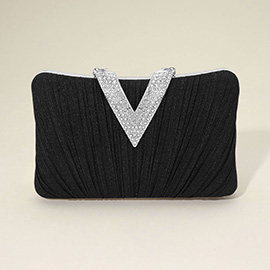 Sparkle Fabric Stone Paved V Fold Clutch / Evening Bag / Crossbody Bag
