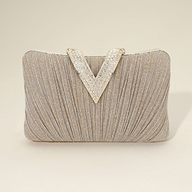 Sparkle Fabric Stone Paved V Fold Clutch / Evening Bag / Crossbody Bag