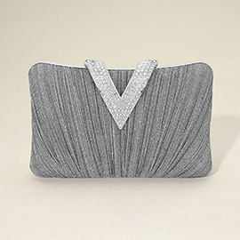 Sparkle Fabric Stone Paved V Fold Clutch / Evening Bag / Crossbody Bag