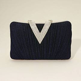 Sparkle Fabric Stone Paved V Fold Clutch / Evening Bag / Crossbody Bag