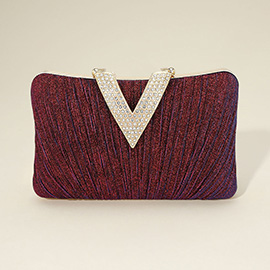 Sparkle Fabric Stone Paved V Fold Clutch / Evening Bag / Crossbody Bag