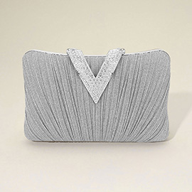 Sparkle Fabric Stone Paved V Fold Clutch / Evening Bag / Crossbody Bag