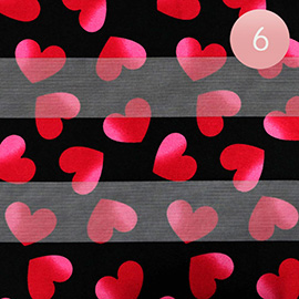 6PCS - Silk Feel Satin Striped Heart Patterned Scarf