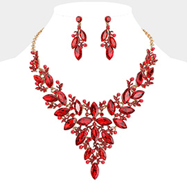 Marquise Glass Stone Cluster Pearl Embellished Vine Evening Necklace