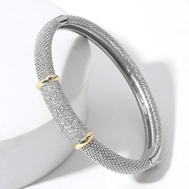 CZ Stone Paved Two Tone Mesh Hinged Bangle Bracelet