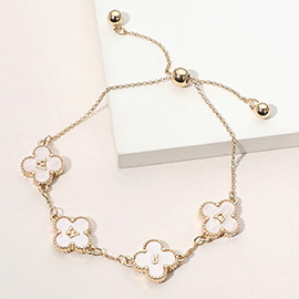 WWJD Message Mother of Pearl Quatrefoil Link Adjustable Cinch Pull Tie Bracelet