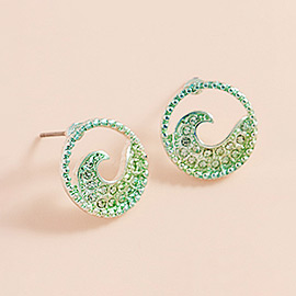 Stone Paved Colored Metal Wave Stud Earrings